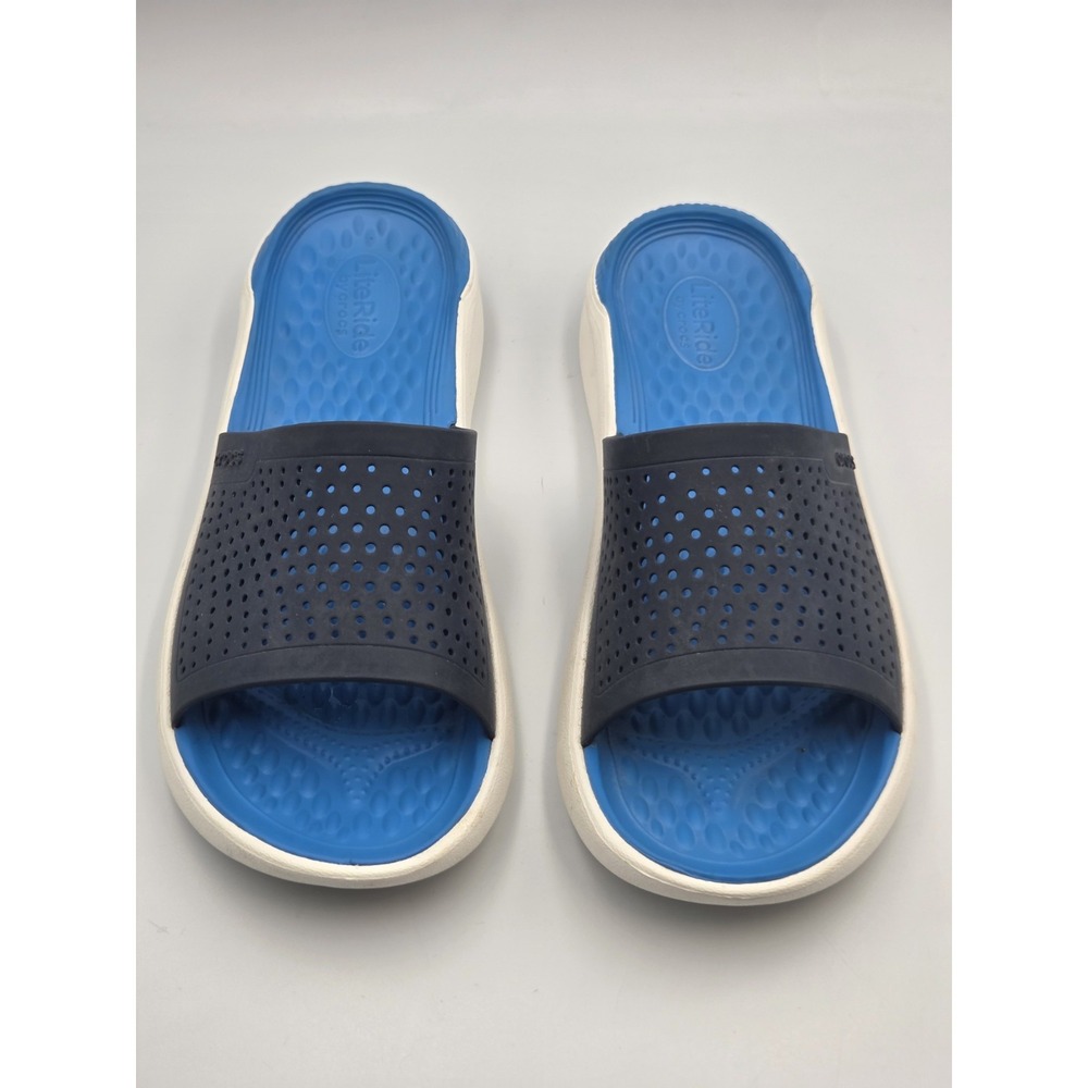 Crocs LiteRide Slides Sandals Breathable Blue White Black Mens 11 Comfort